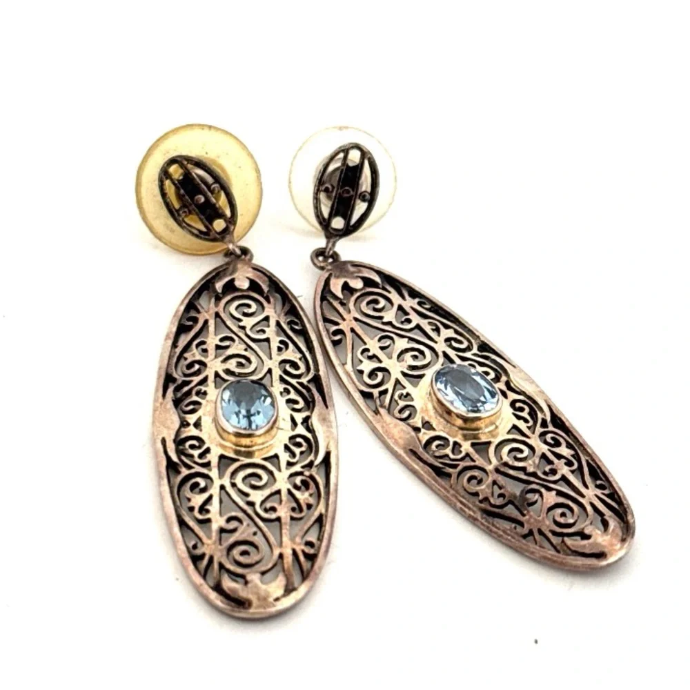 London Blue Topaz 925 Sterling Silver Dangle Earrings for Pierced Ears 9.2g